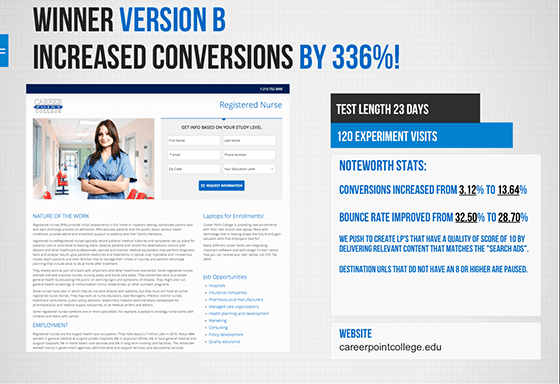 AB Test increased conversion by 336% - Champion Variant
