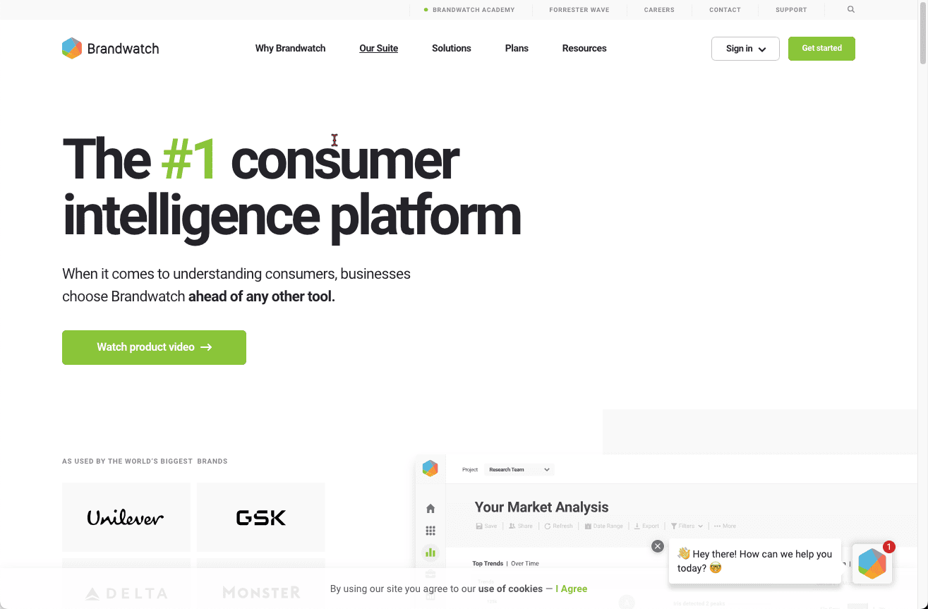 Thumbnail screenshot of a Brandwatch landing page