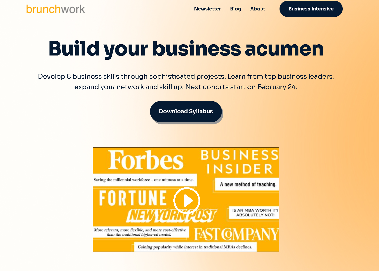 Screenshot of landing page for Brunchwork