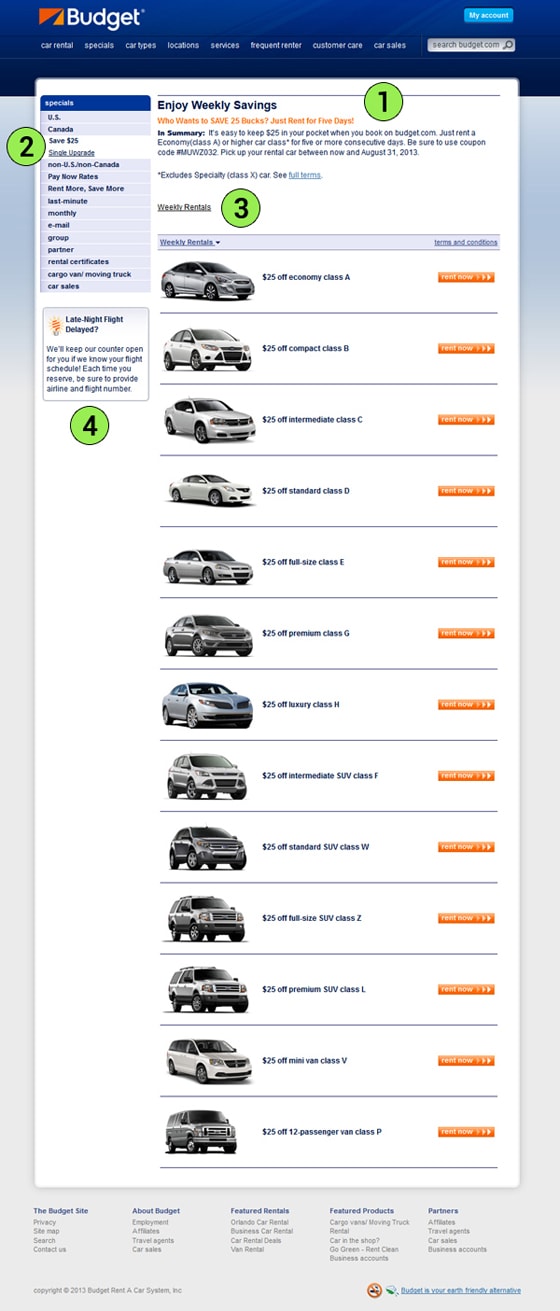 Budget Rentals Landing Page