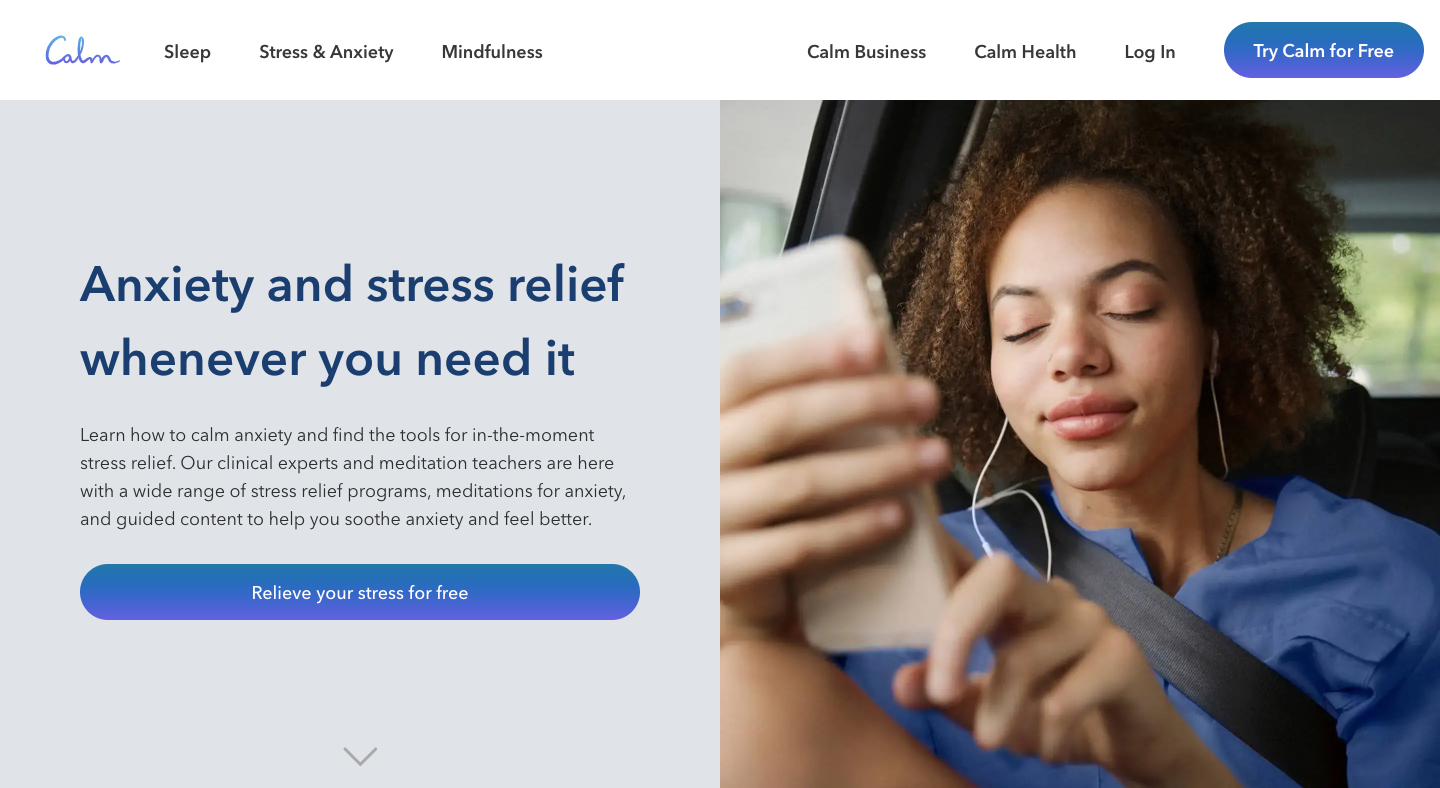 Landing page example from Calm