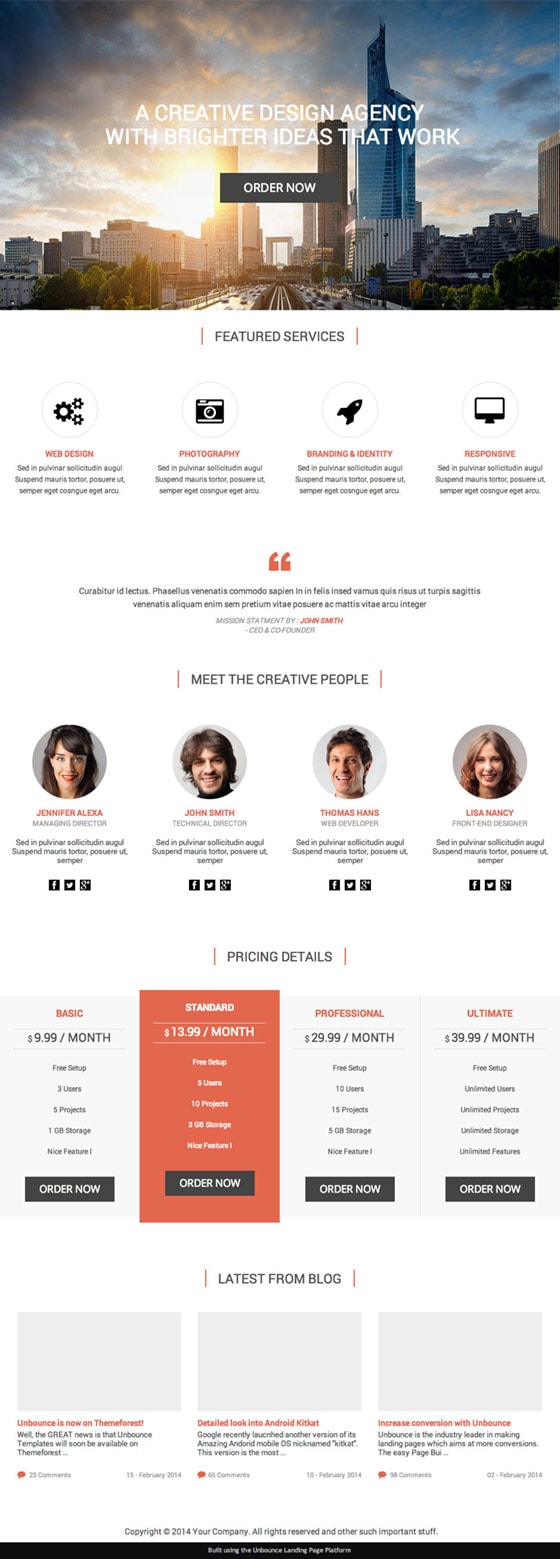 Unbounce landing page template from Themeforest