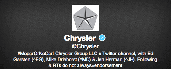 Chrysler Twitter Bio