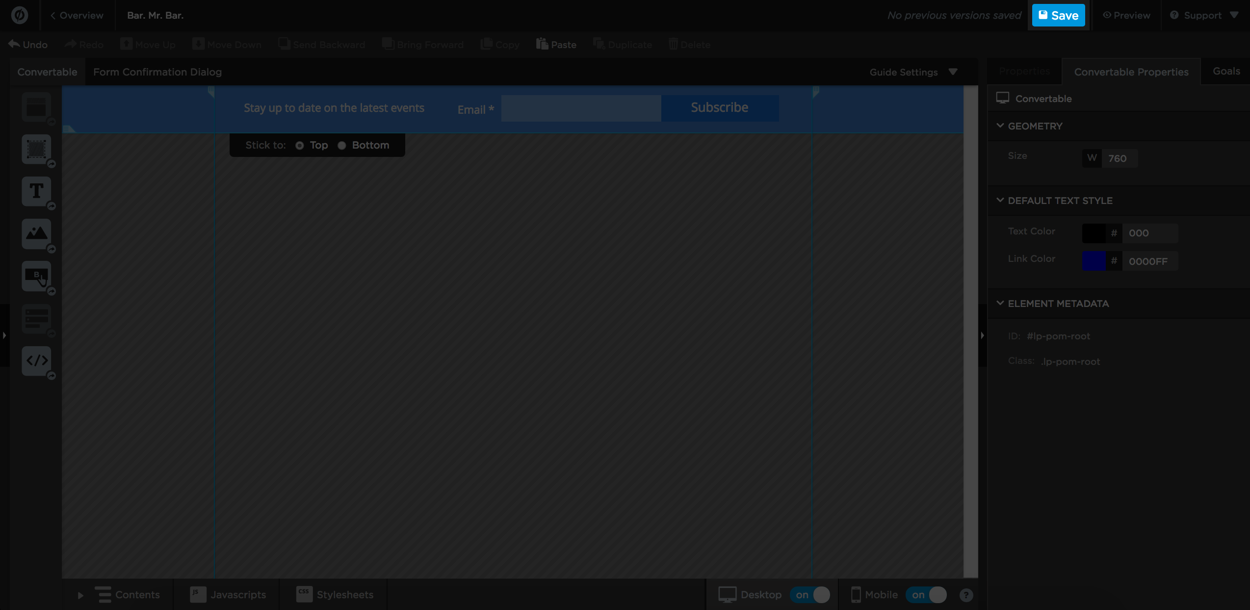 Save the Unbounce sticky bar