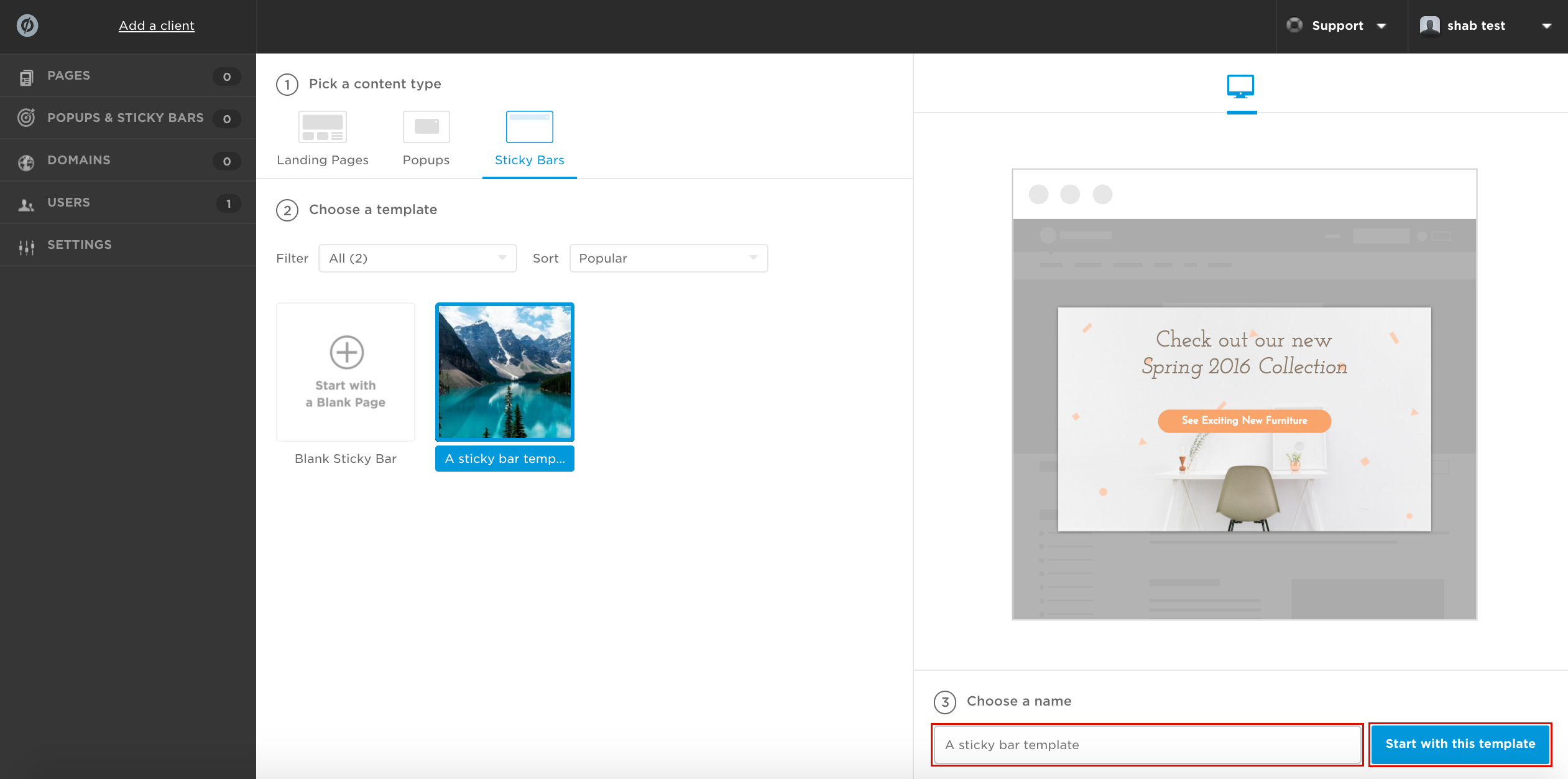 Finalize adding sticky bar using Unbounce landing page builder