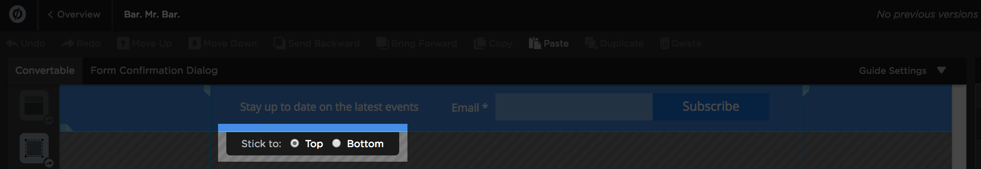 Choose placement of sticky bar in Unbounce