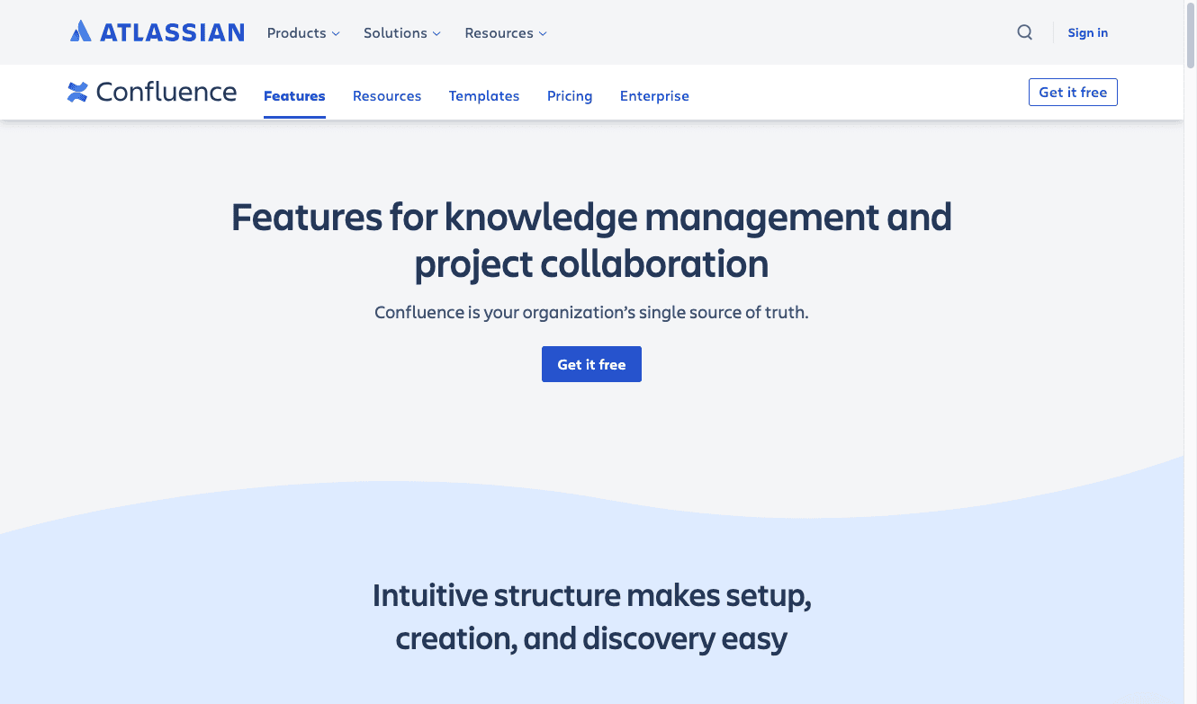 Thumbnail screenshot of a Confluence landing page