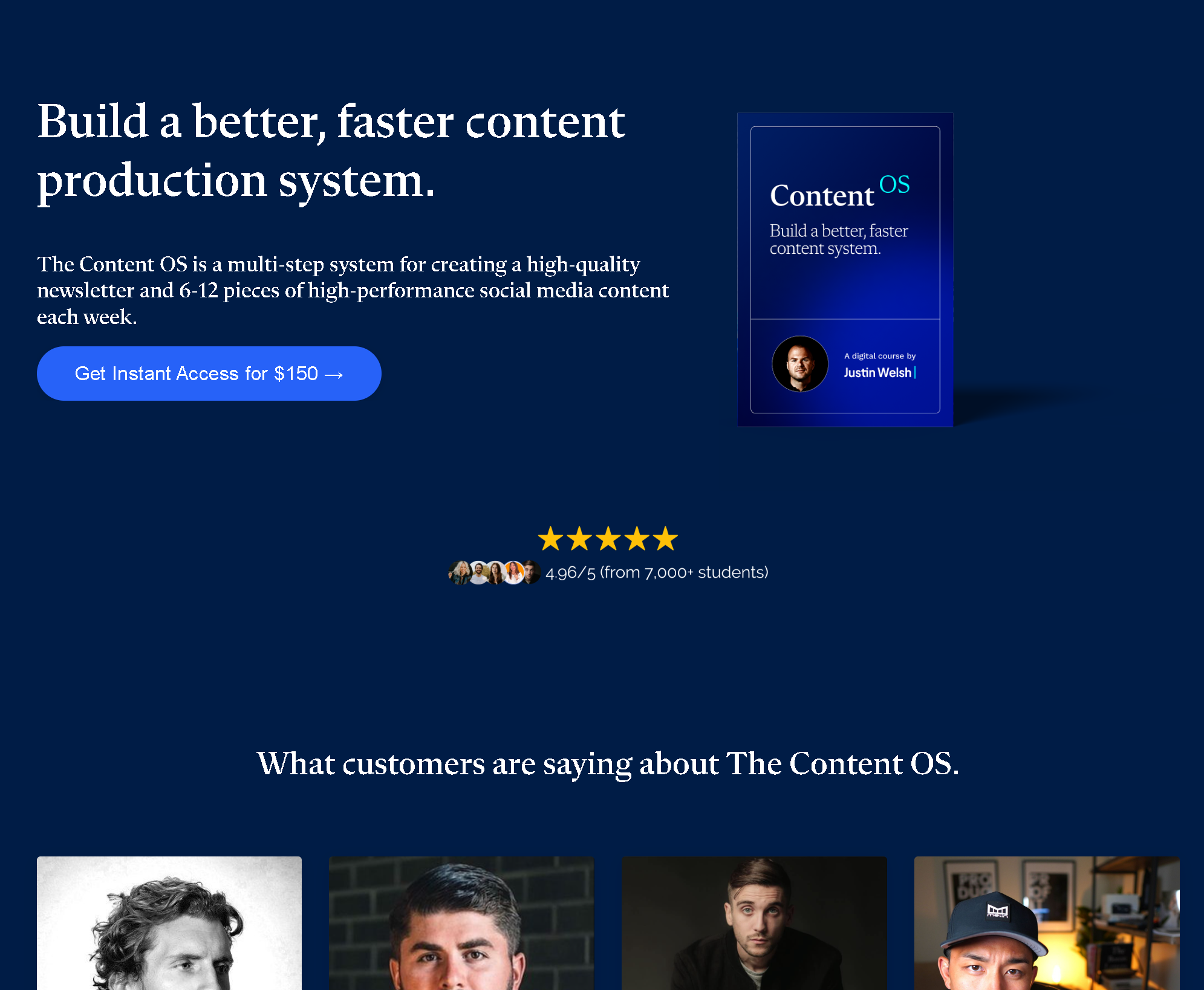 Screenshot of landing page for ContentOS