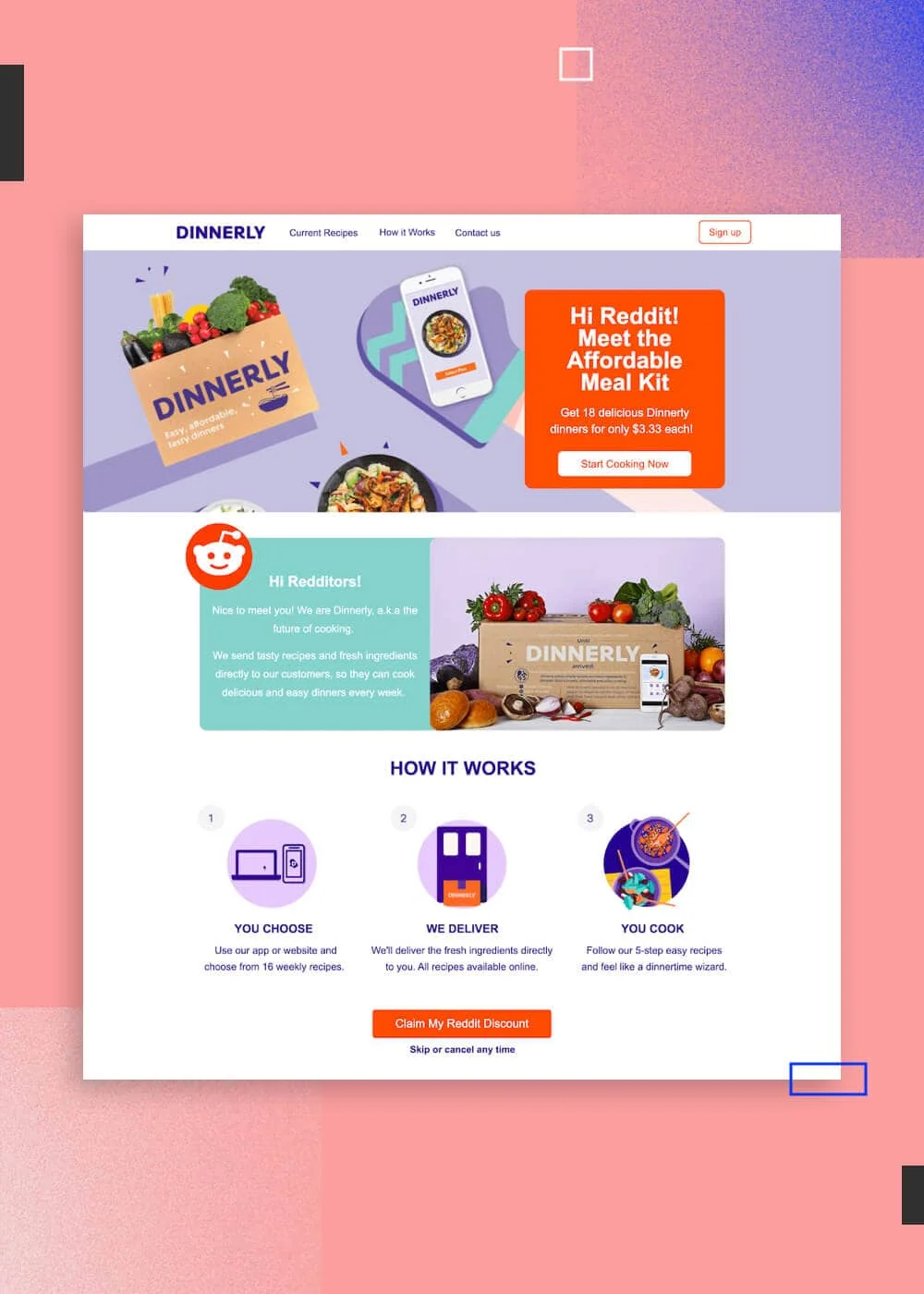 Dinnerly landing page example desktop version