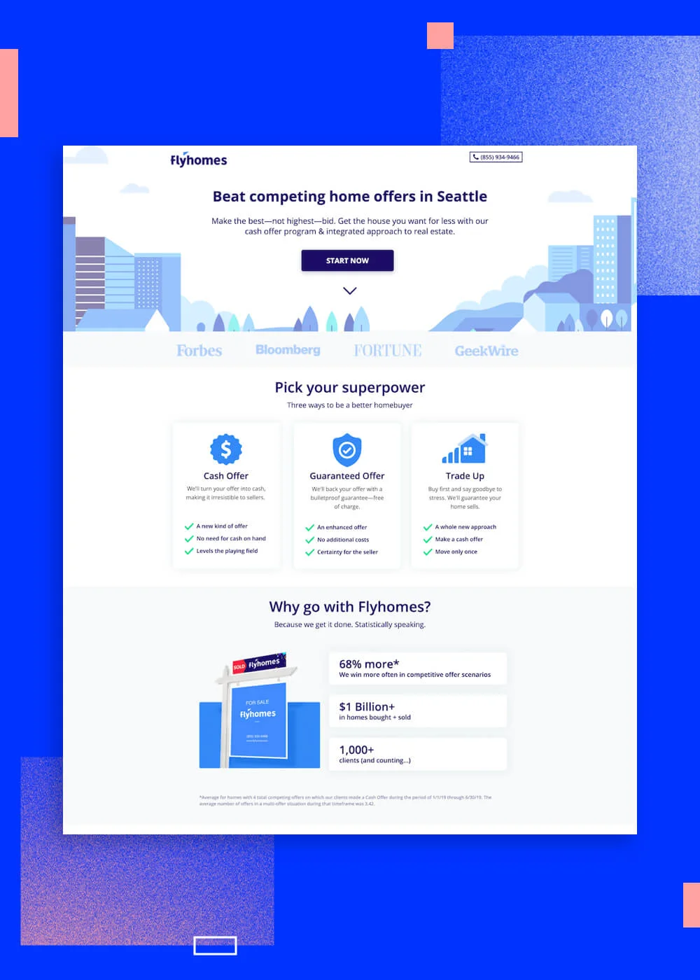 Flyhomes landing page example desktop version