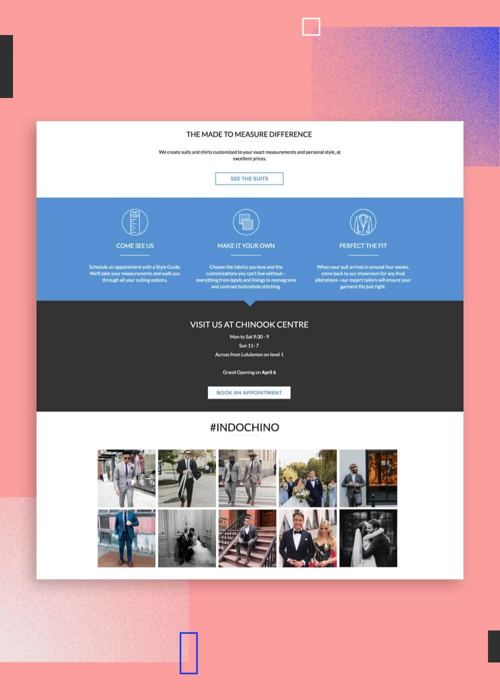 Indochino landing page example - desktop version