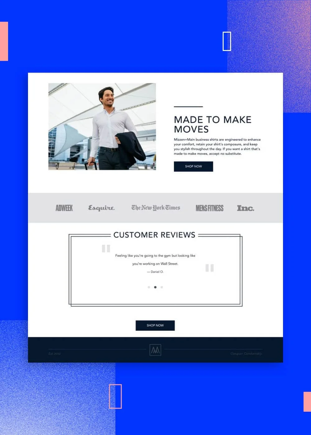 Mizzen + Main landing page social proof examples - desktop version
