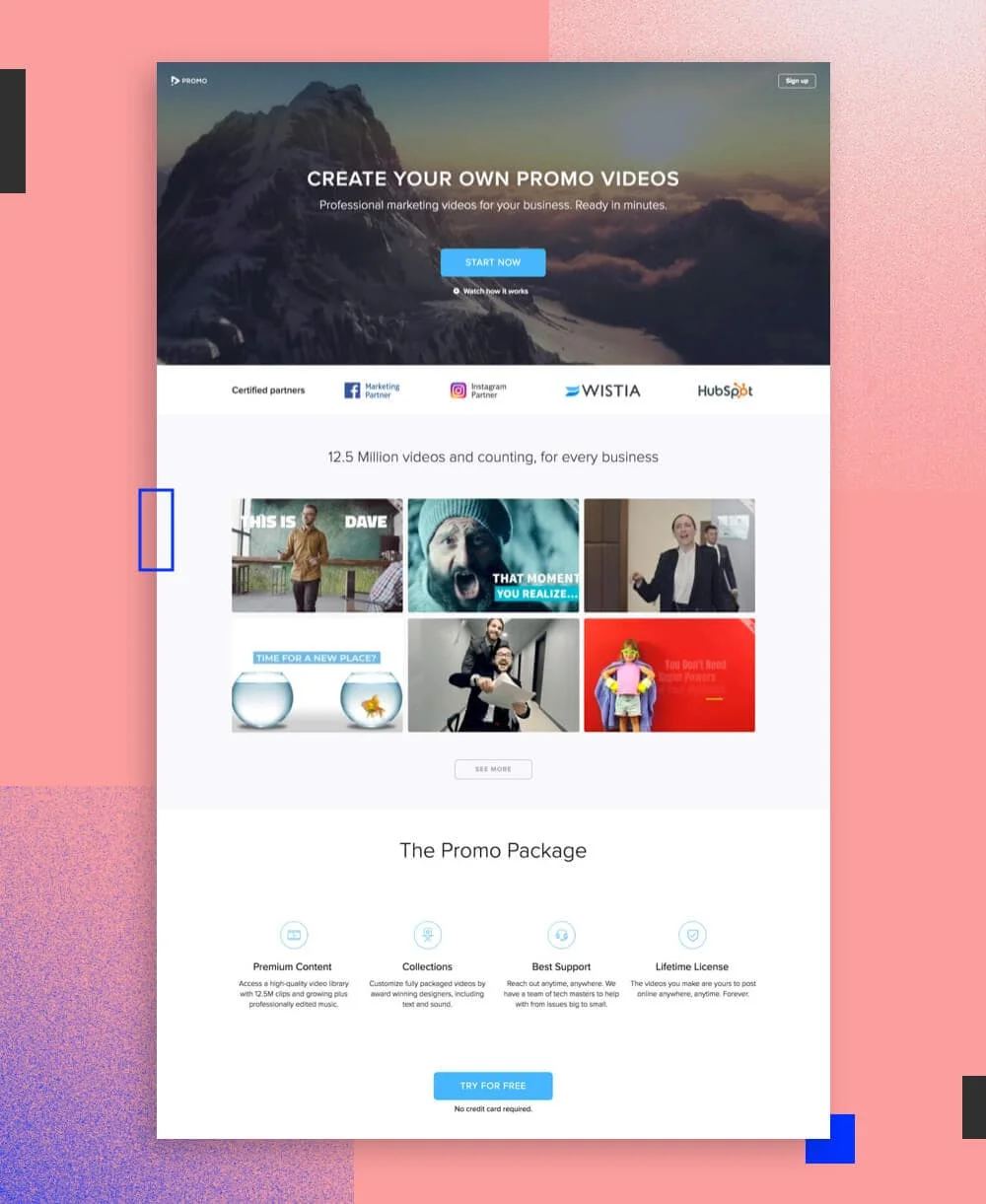 Promo landing page example - desktop version