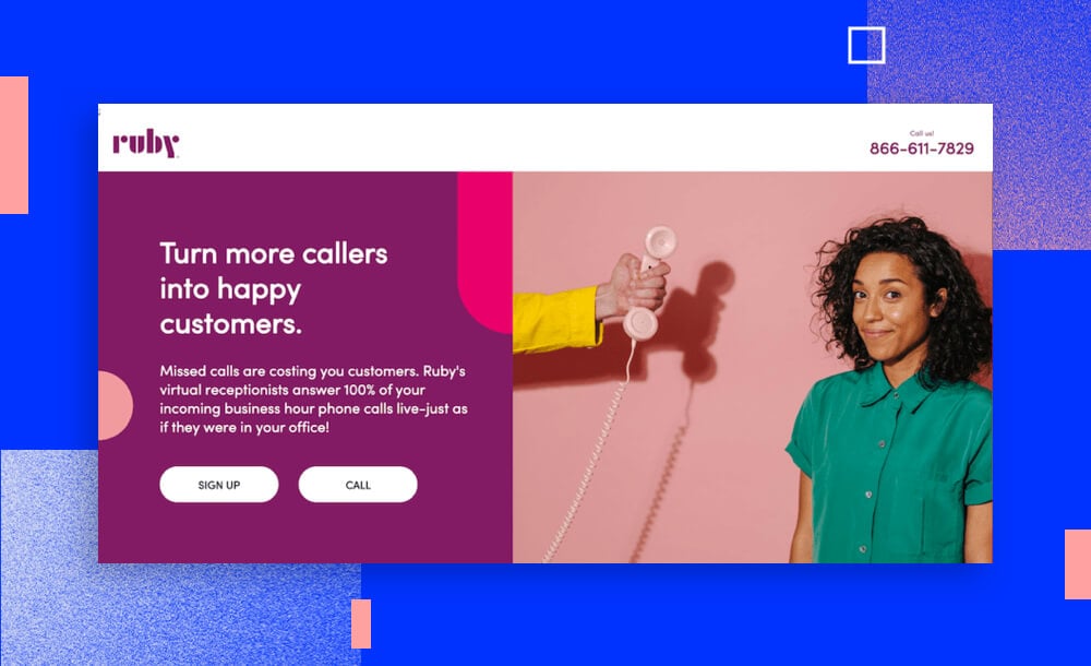 Ruby landing page headline example - desktop version