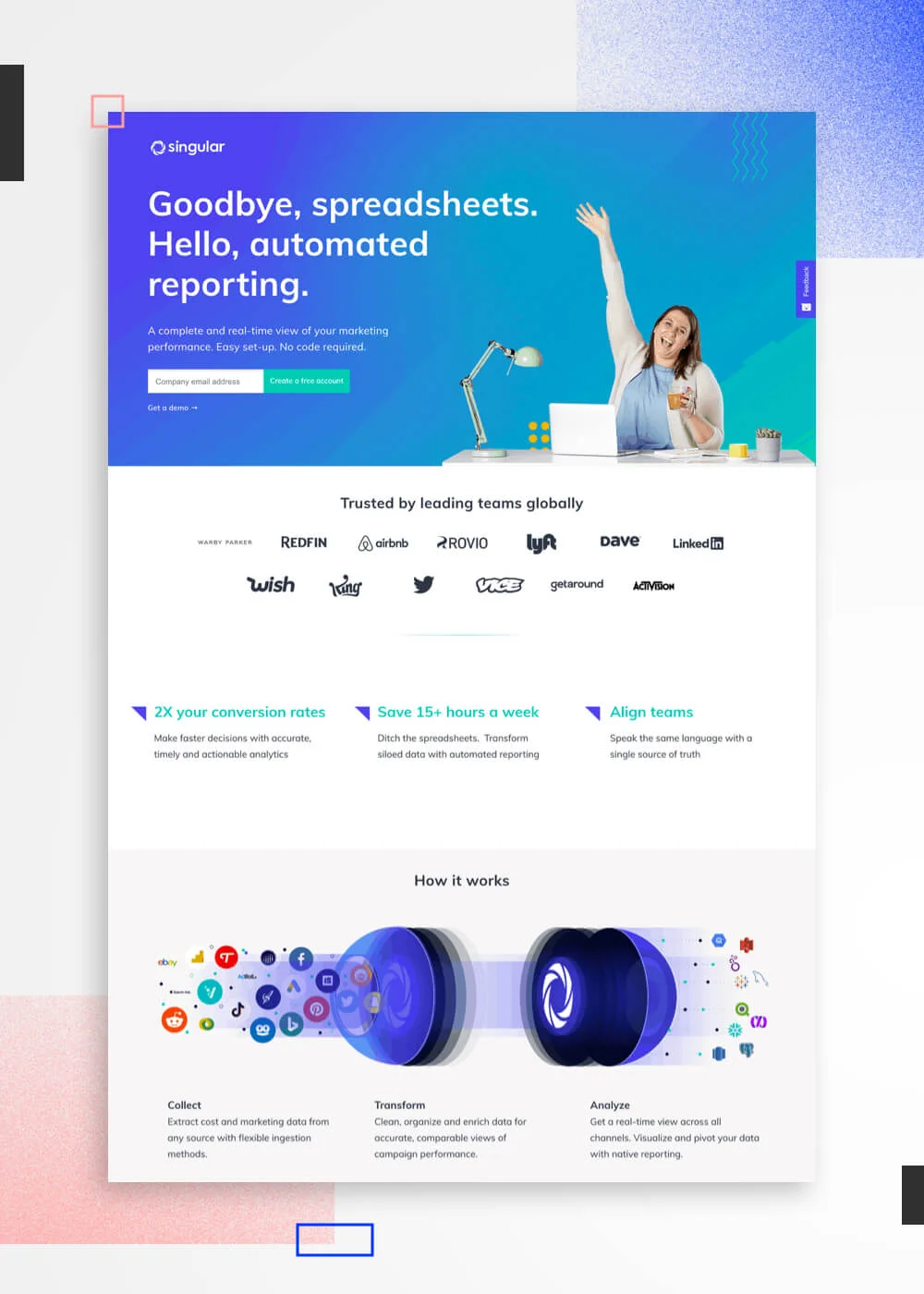 Desktop version of Singular landing page example