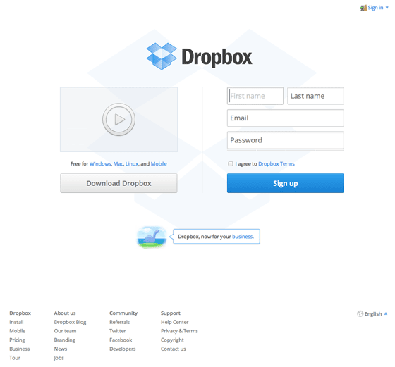 Dropbox Homepage
