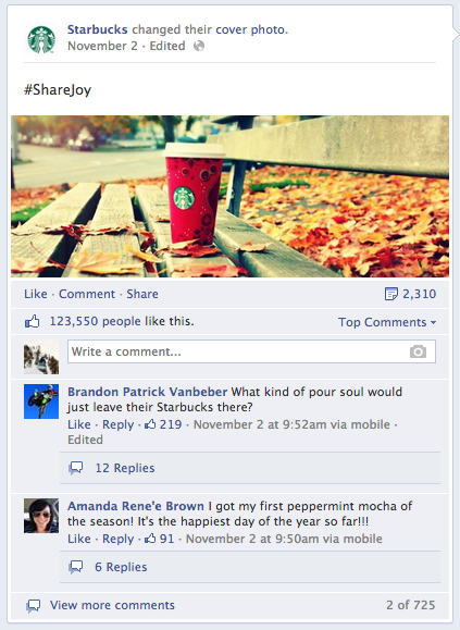Facebook engagement tactics - share joy hashtag