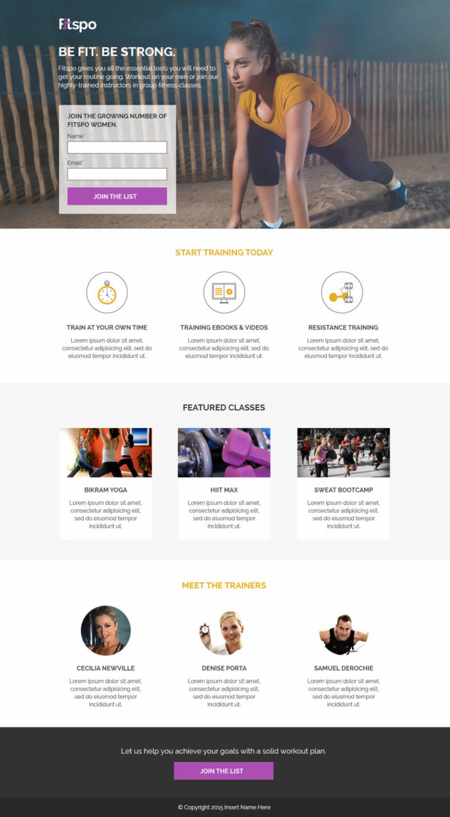 Unbounce's Fitspo landing page template