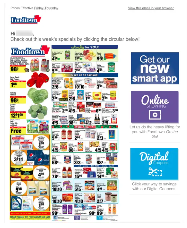 Screenshot of Foodtown marketing email example