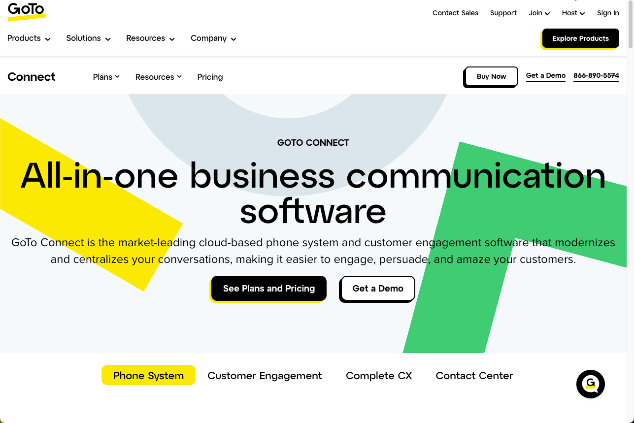 Thumbnail screenshot of a GoTo Connect landing page