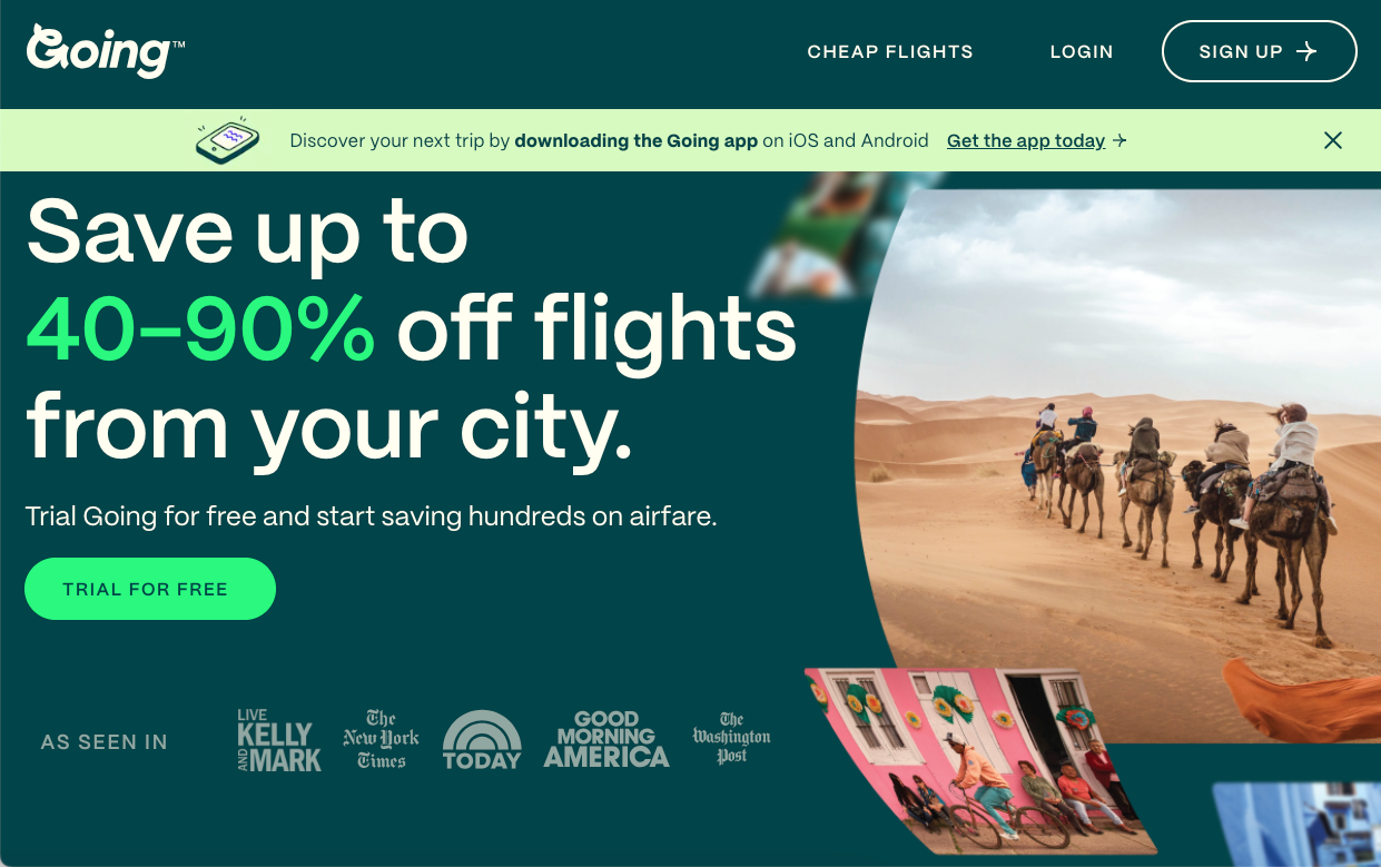 Screenshot of Going.com case study reflecting Landing page and A/B testing optimization