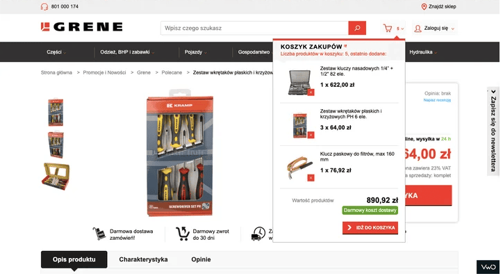 Screenshot of Grene cart A/B Testing example variant A