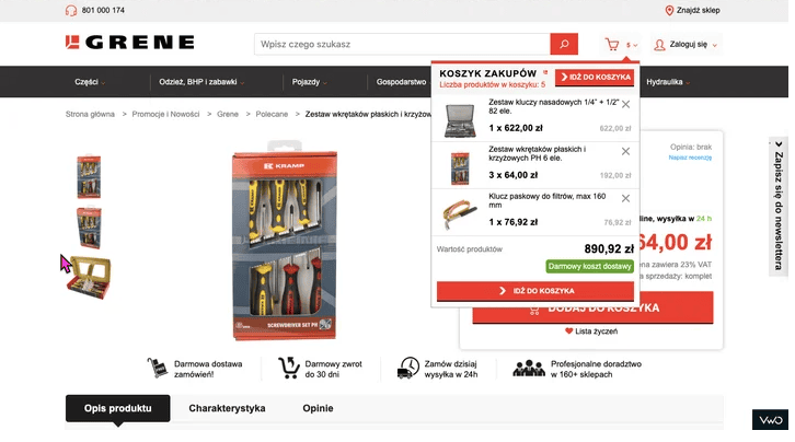 Screenshot of Grene cart A/B Testing example variant B