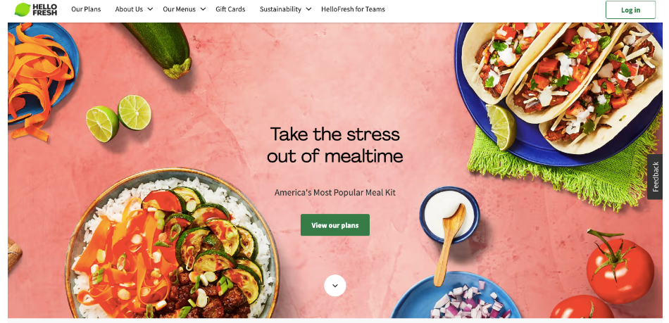 Screenshot of HelloFresh landing page