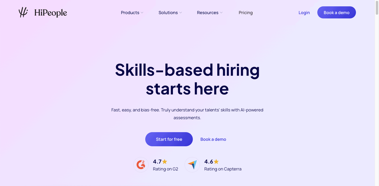 Thumbnail screenshot of a HiPeople landing page