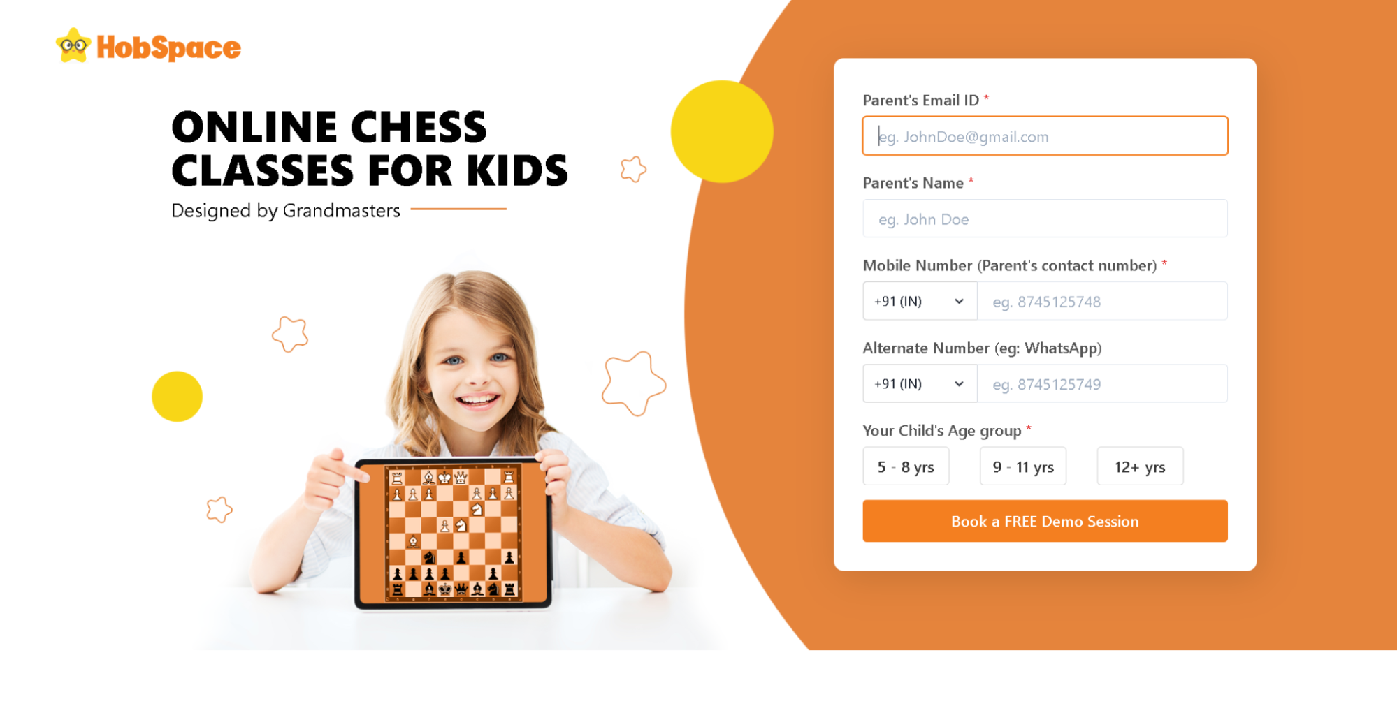 Screenshot of landing page for HobSpace
