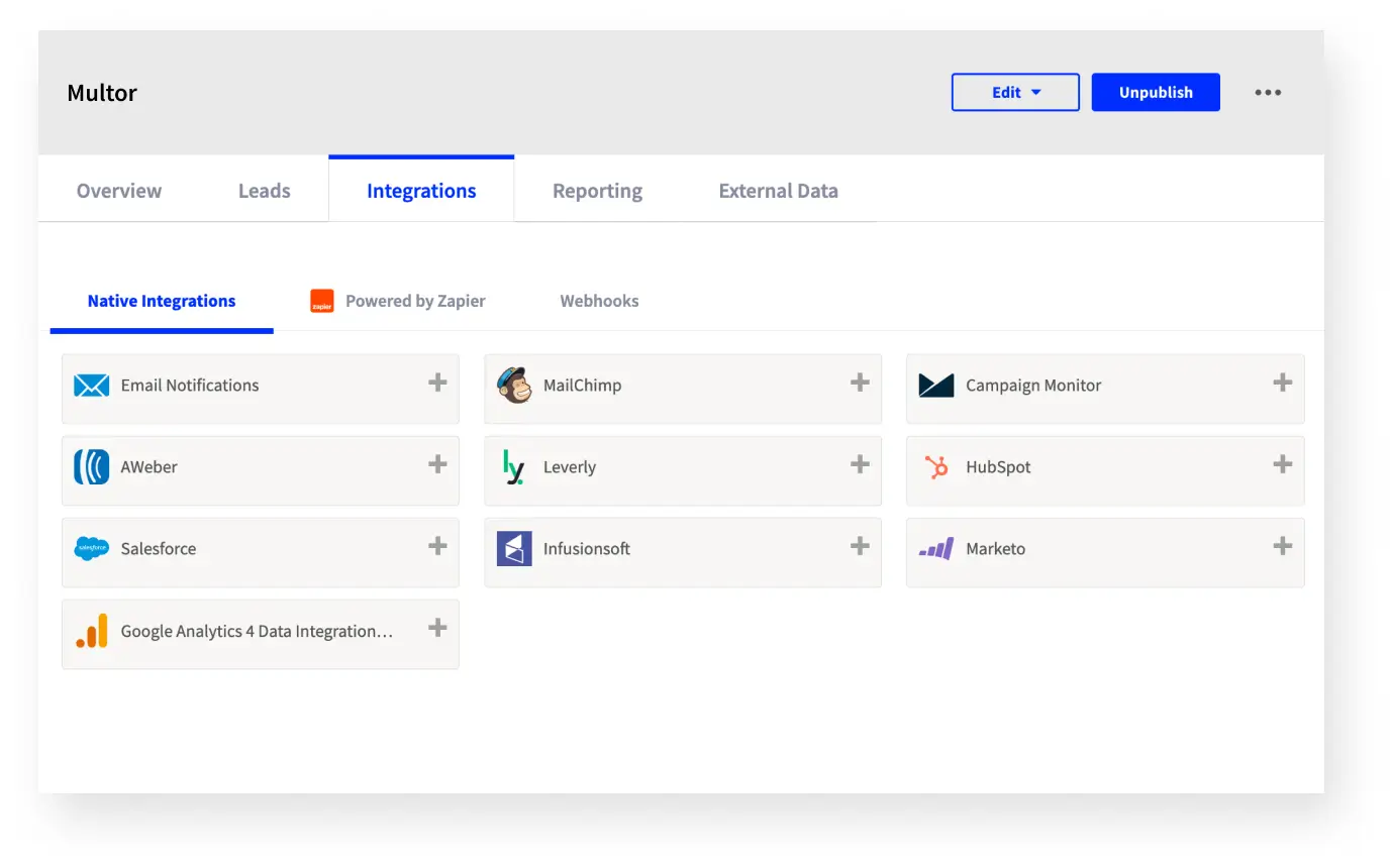 unbounce landing page builder integrations