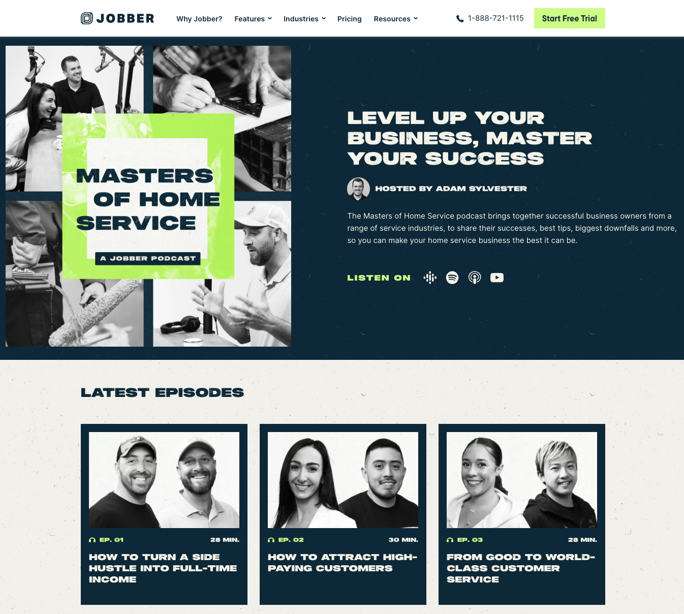 Screenshot of the Jobber page showing their podcasts