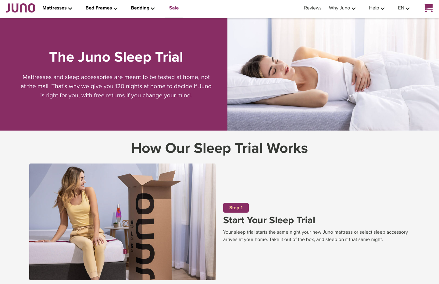 Landing page example from Juno