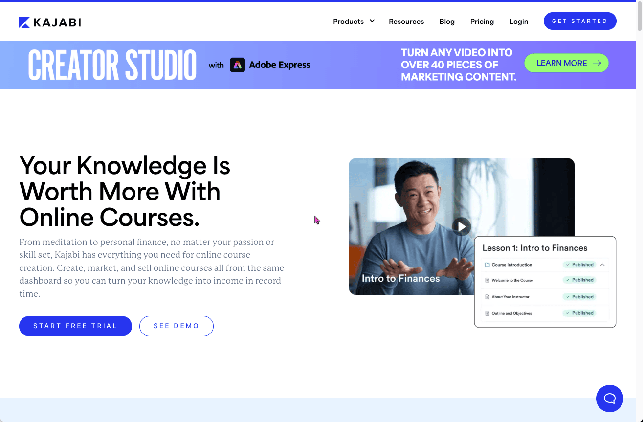 Thumbnail screenshot of a Kajabi landing page
