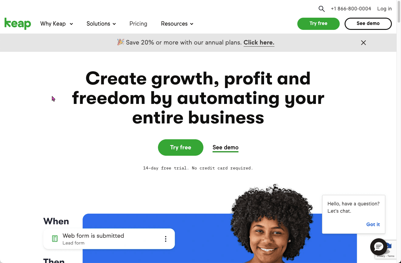 Thumbnail screenshot of a Keap landing page