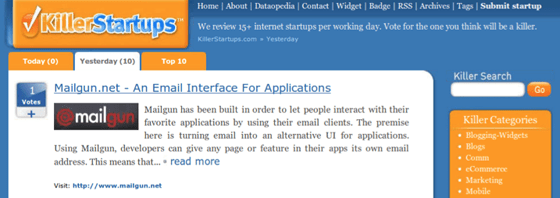 KillerStartups Old Homepage