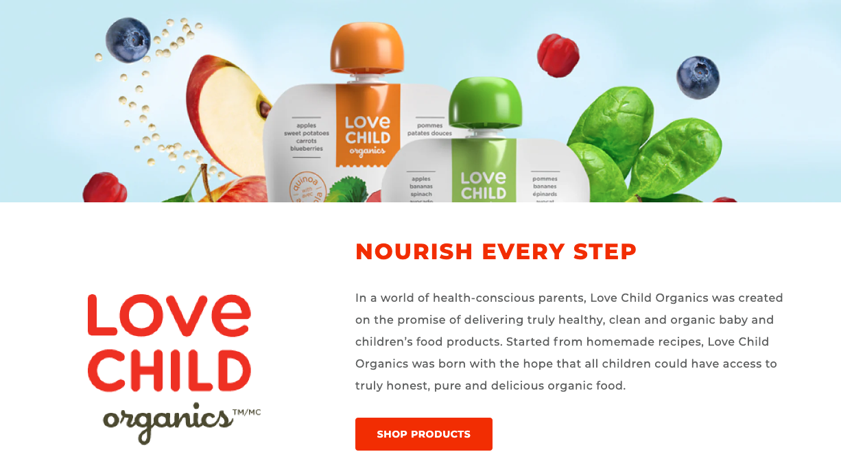 Screenshot of Love Child Organics agency case study reflecting Landing page and A/B testing optimization