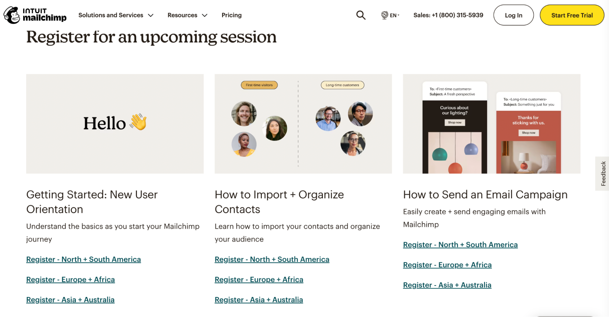 Screenshot of Mailchimp's webinar page