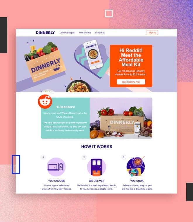 Dinnerly landing page example mobile version