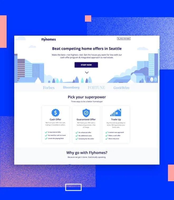 Flyhomes landing page example mobile version