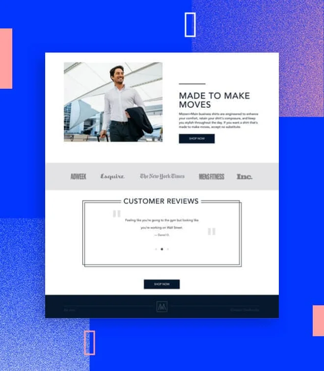 Mizzen + Main landing page social proof examples - mobile version