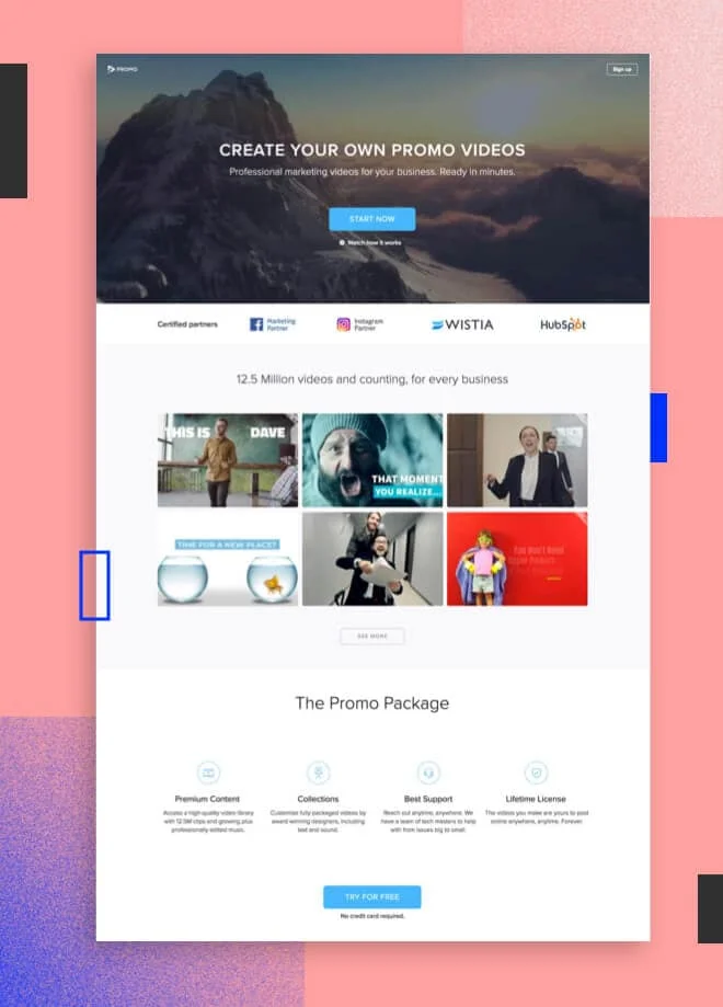 Promo landing page example - mobile version
