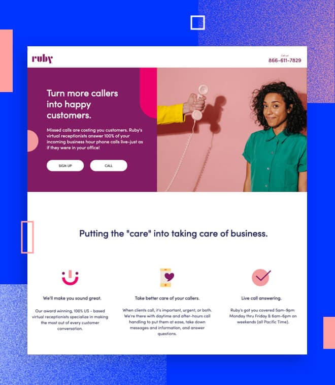 Ruby landing page headline example - mobile version