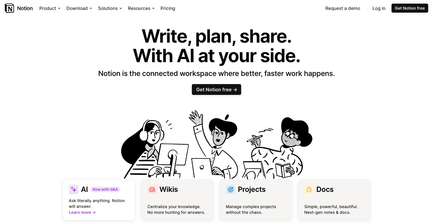Landing page example from Notion