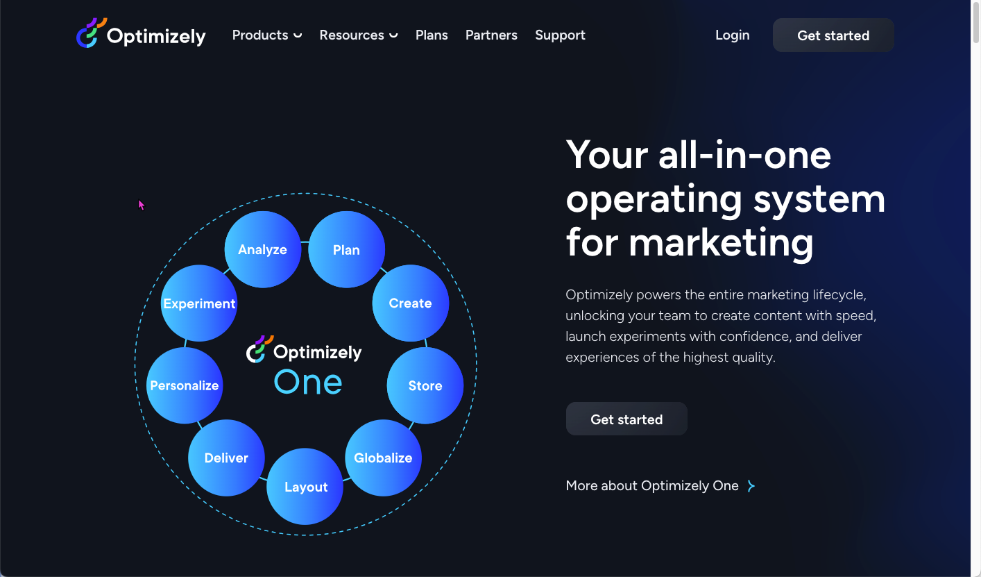 Screenshot for Optimizely webpage