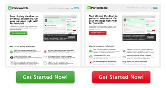 Screenshot of Performable A/B test of two different CTA button colors