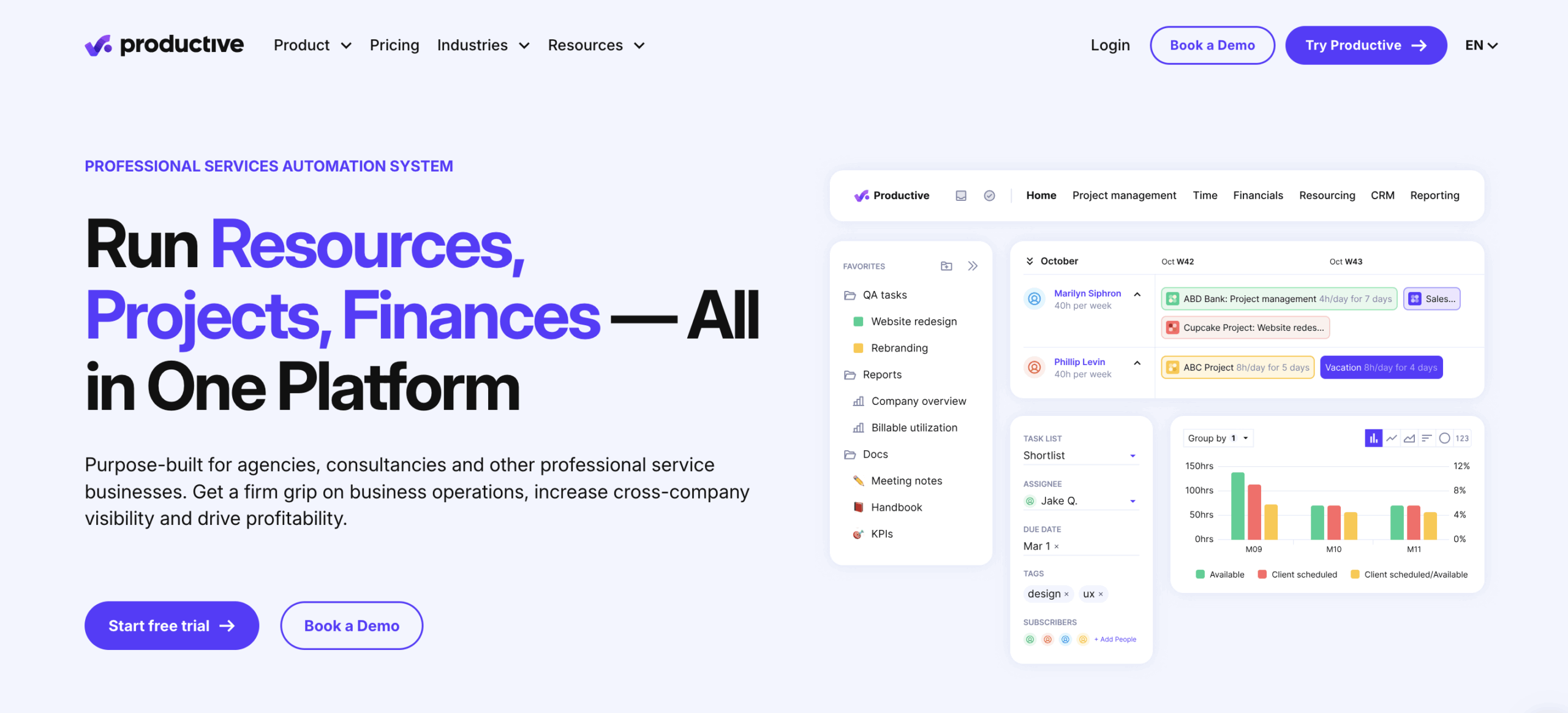 Productive.io b2b landing page example