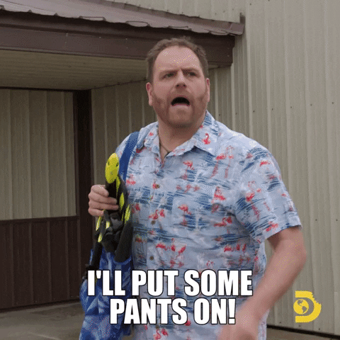 Animated GIF of a man saying he'll put some pants on