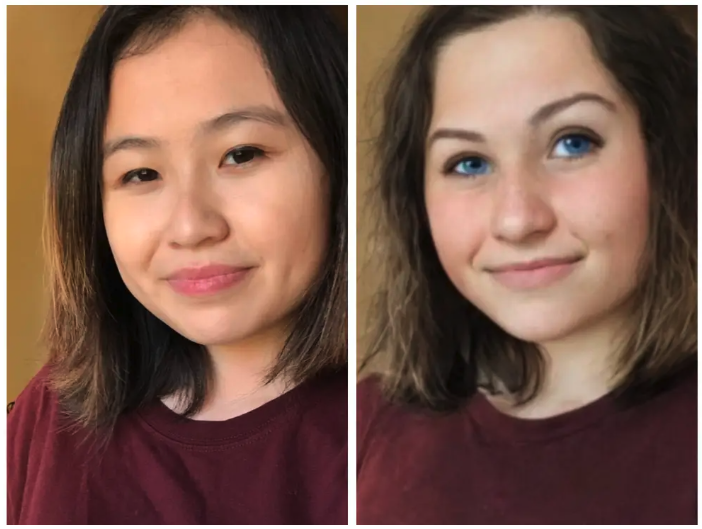 Photos of Rona Wang and the AI generated version