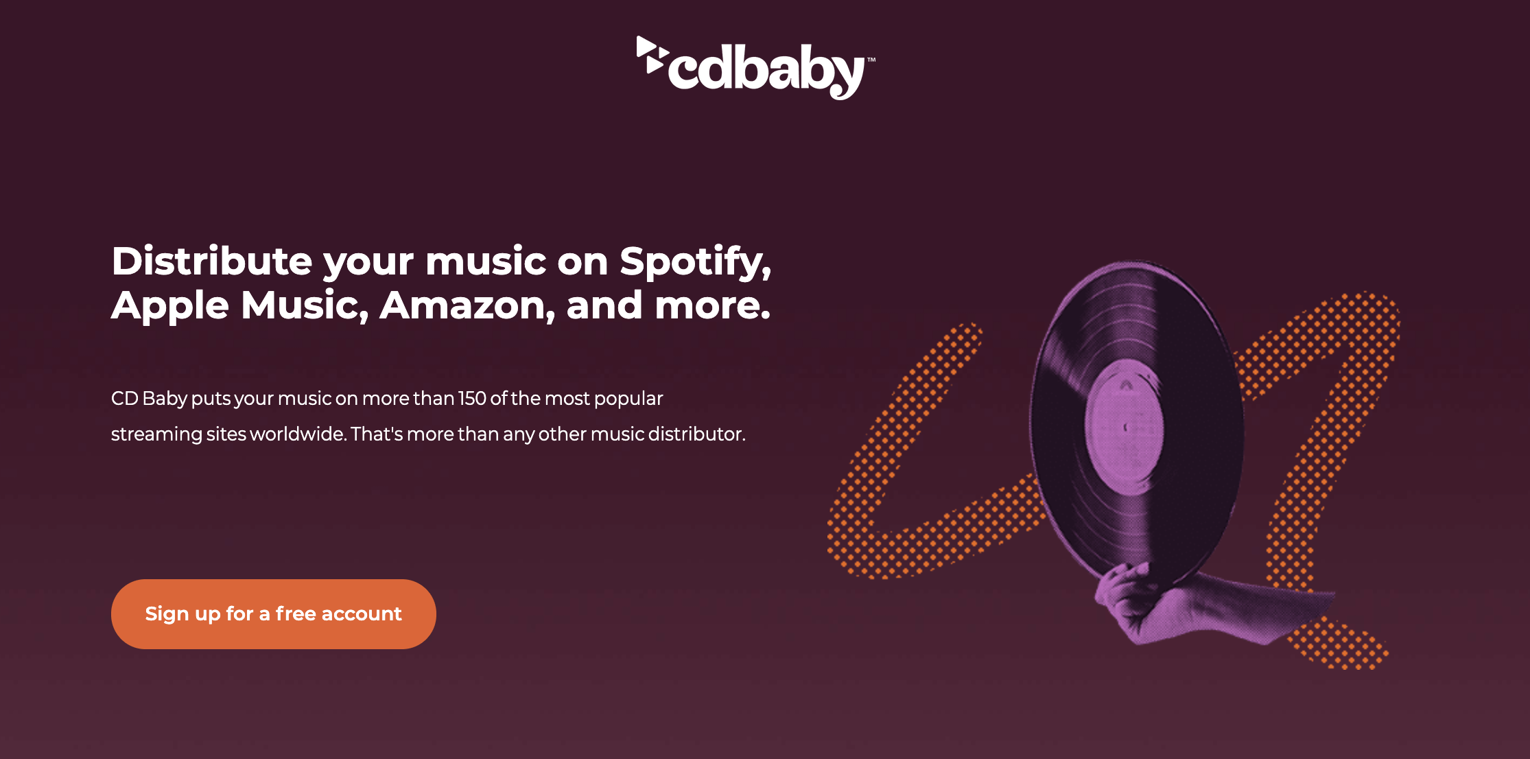 Screenshot of CD Baby landing page and conversion rate optimization case study example